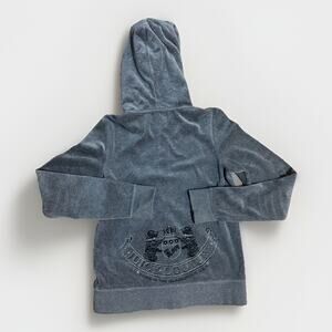 Juicy Couture VTG y2k Gray Black Velour Bling Hoodie Jacket Scottie Dogs RARE M